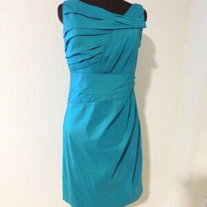Suzi Chin for Maggy Boutique Dress Womens 14 Teal Side Zip Ruched Sleeveless